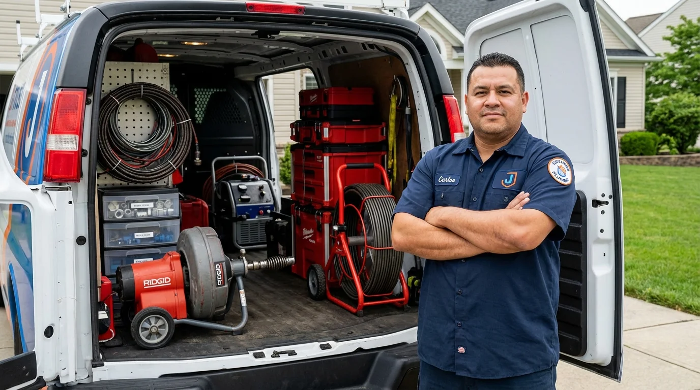 Professional drain cleaning equipment and Johns Plumbing LLC plumber in Rydal