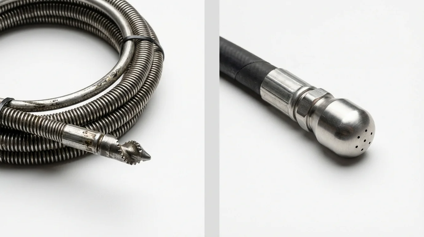 Drain snake cable and hydro jetting nozzle used for drain cleaning in Rydal, GA