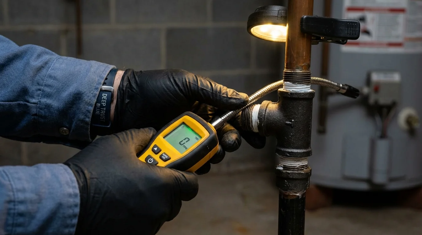 Gas leak detection with electronic sniffer by Johns Plumbing LLC in Rydal