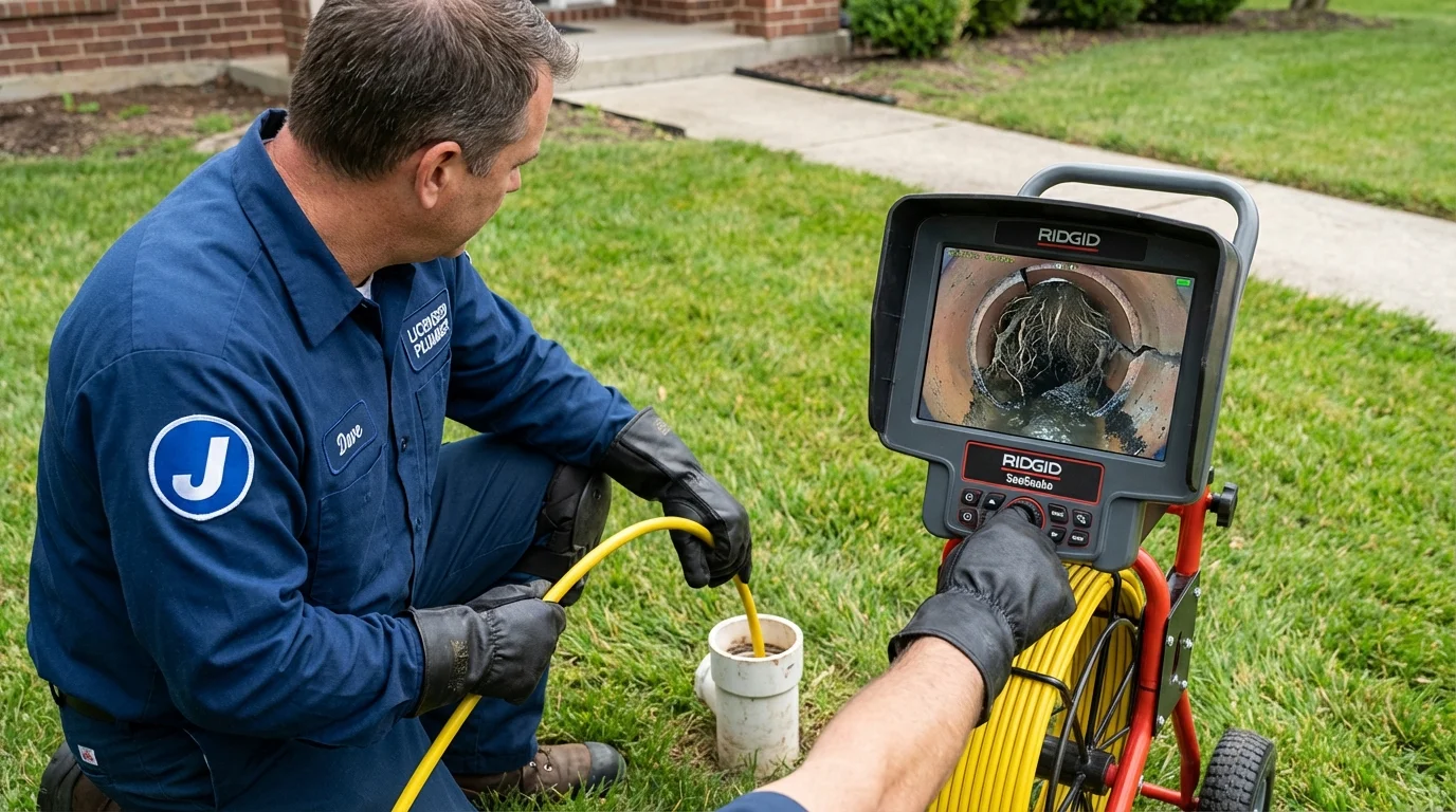 Sewer camera inspection being performed by Johns Plumbing LLC in Rydal