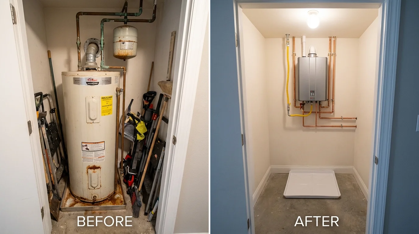 Tank water heater versus wall-mounted tankless unit comparison for Rydal, GA homeowners