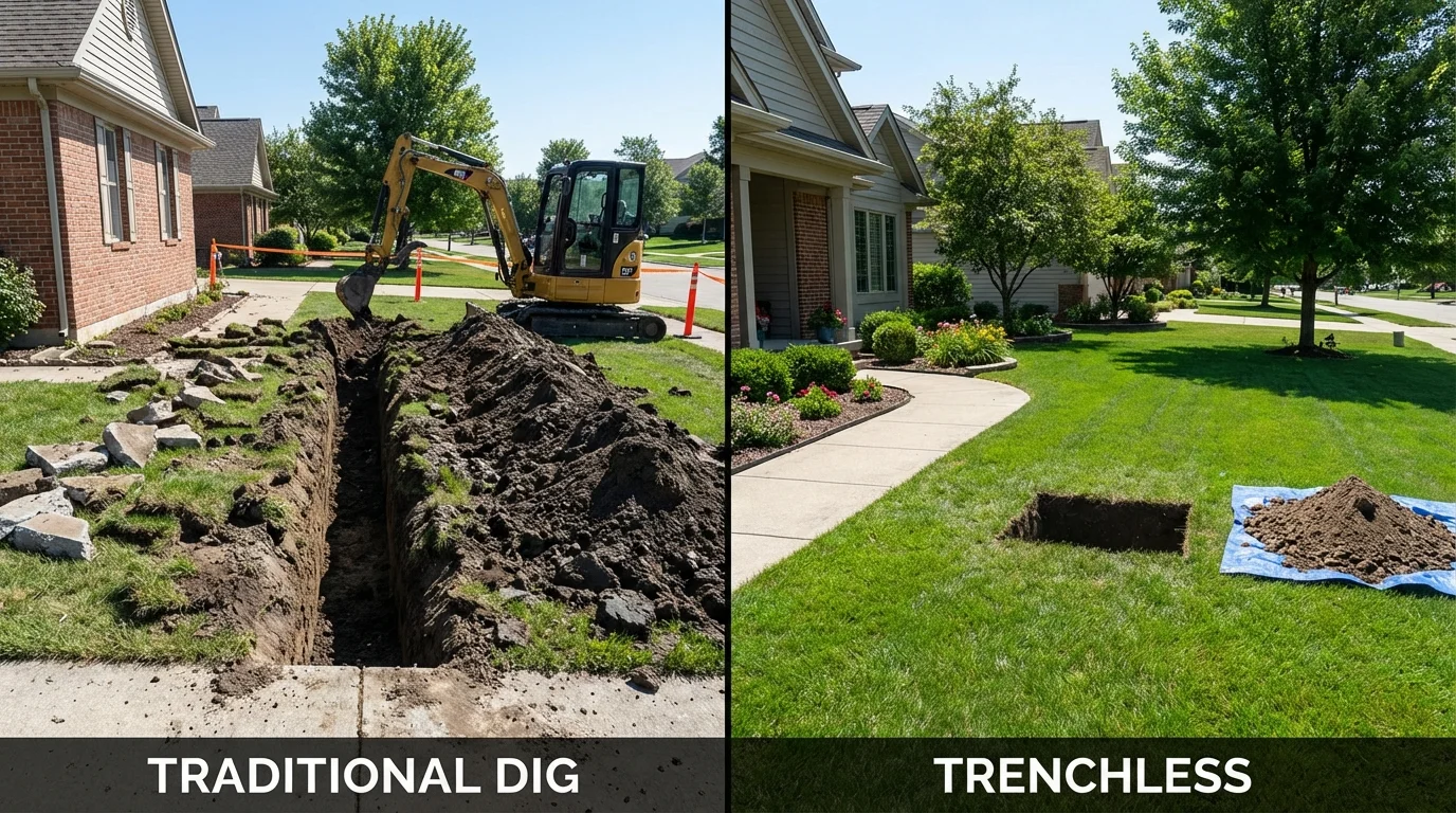 Trenchless sewer repair with minimal yard damage versus traditional excavation in Rydal, GA